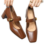 Damen Elegante Ankle-Pumps mit modischem Riemen und komfortablem Blockabsatz R&B
