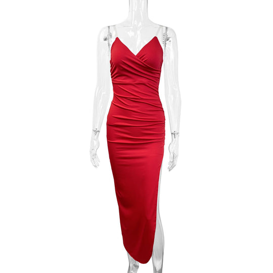 Damen Elegantes Maxikleid mit seitlichem Schlitz und feinen Trägern R&B
