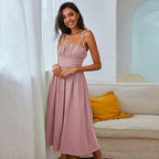 Damen Midi-Kleid mit elastischem Taillenbund und verstellbaren Spaghettiträgern R&B