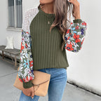 Damen modischer Pullover mit floralem Ärmel-Detail und strukturiertem Stoff
