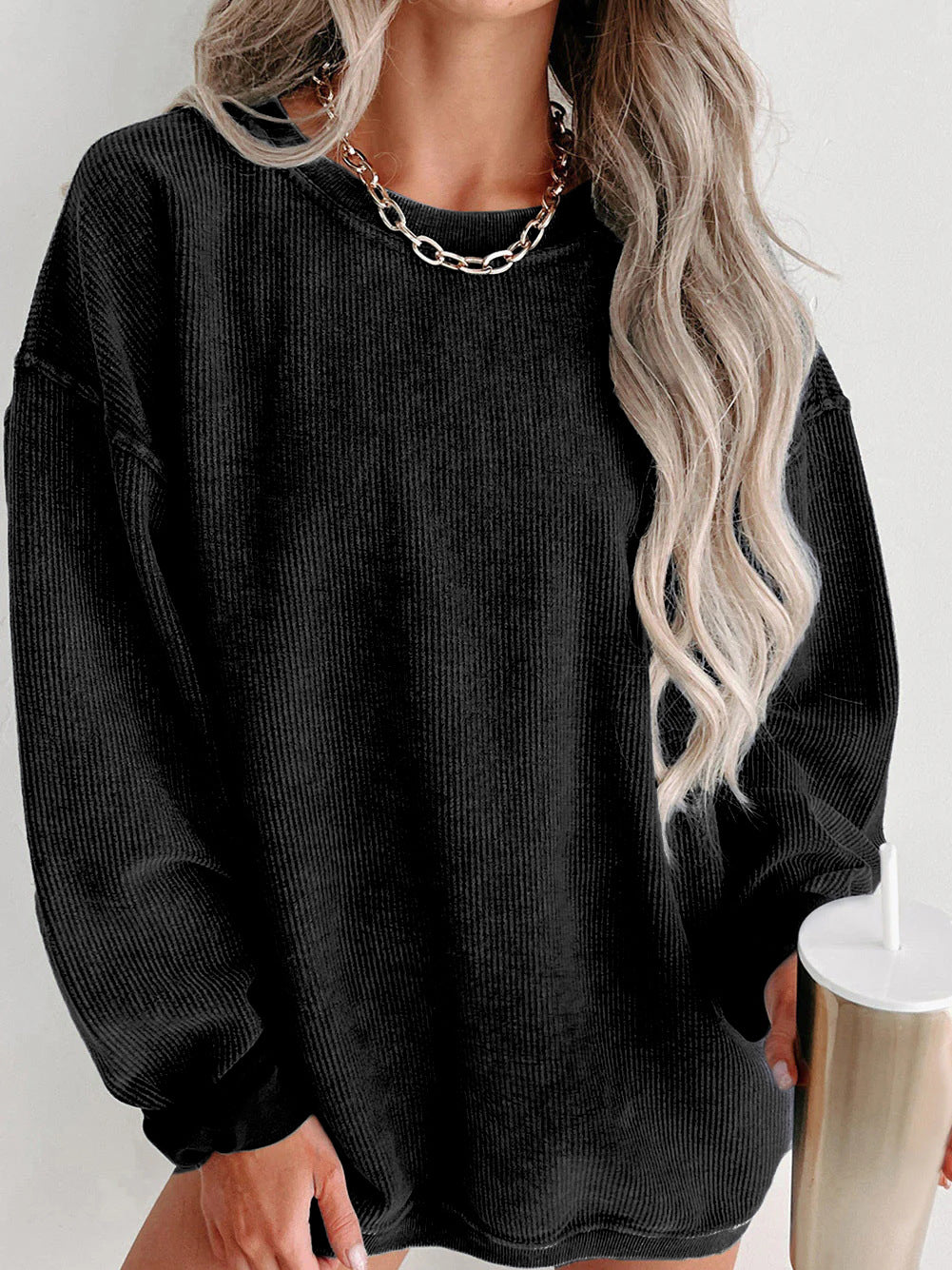 Damen Bequemer Oversized Pullover aus geripptem Material R&B