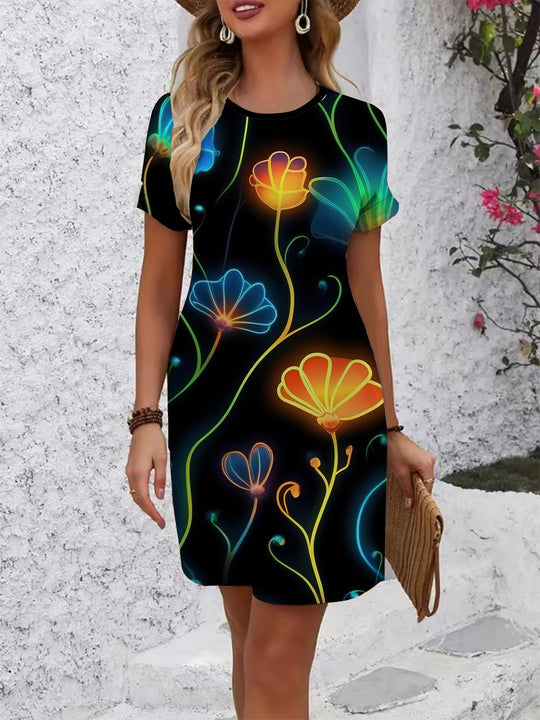 Damen komfortables Freizeitkleid mit lebhaftem Blumenmuster und lockerer Passform R&B