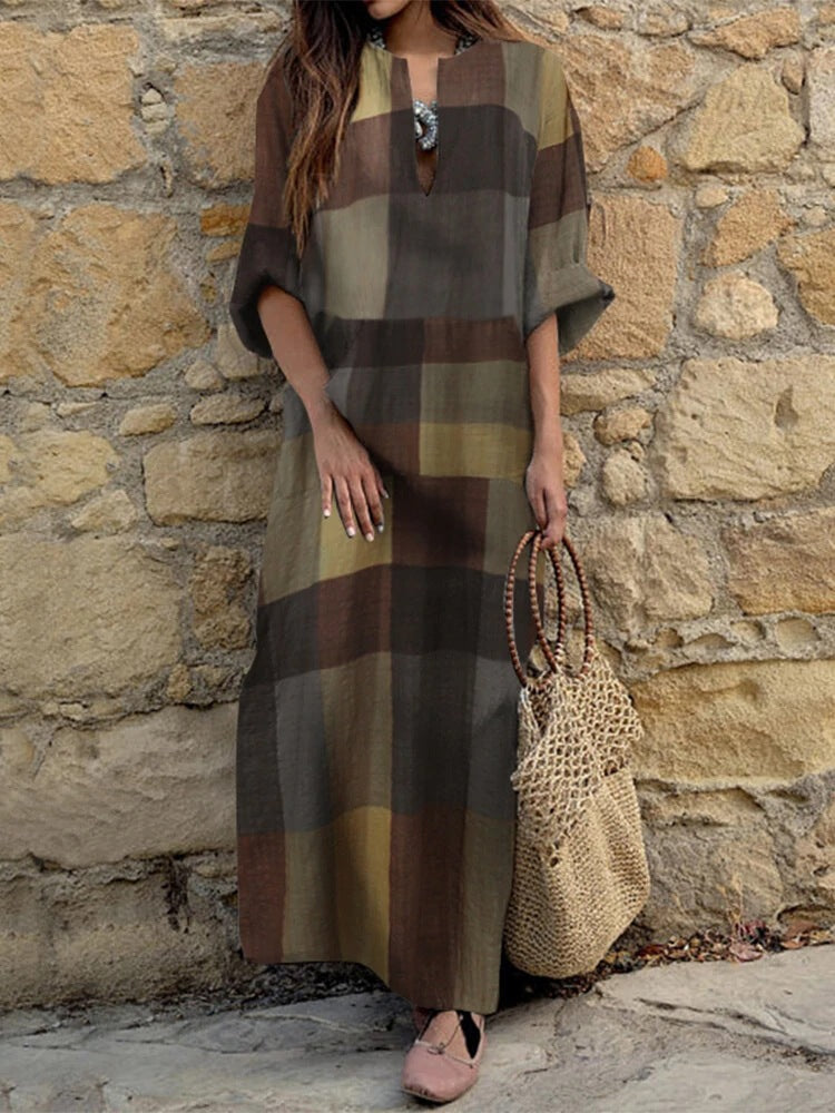 Damen Maxikleid mit Blockstreifen und eleganter Schnittführung R&B