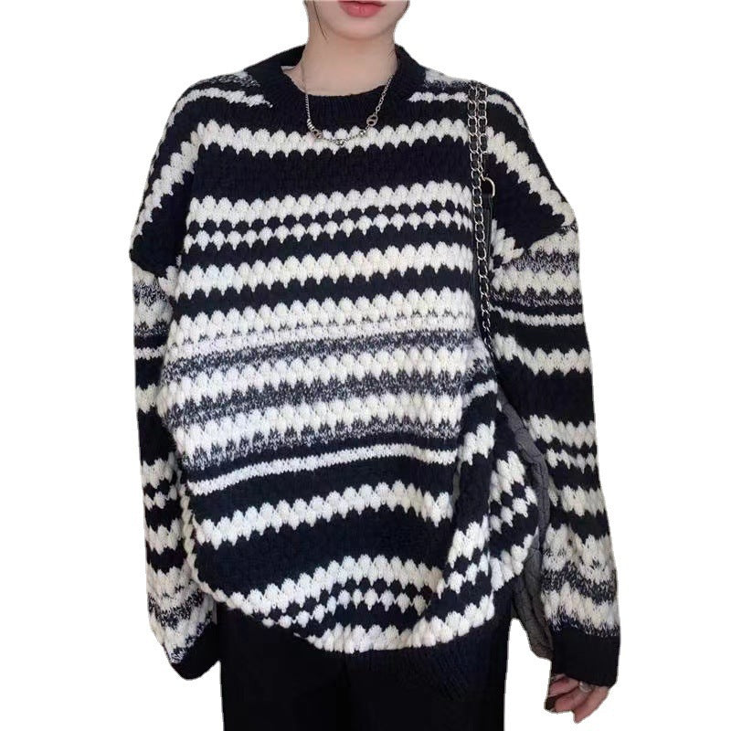 Damen gemusterter Strickpullover mit strukturiertem Gewebe und lässigem Schnitt R&B
