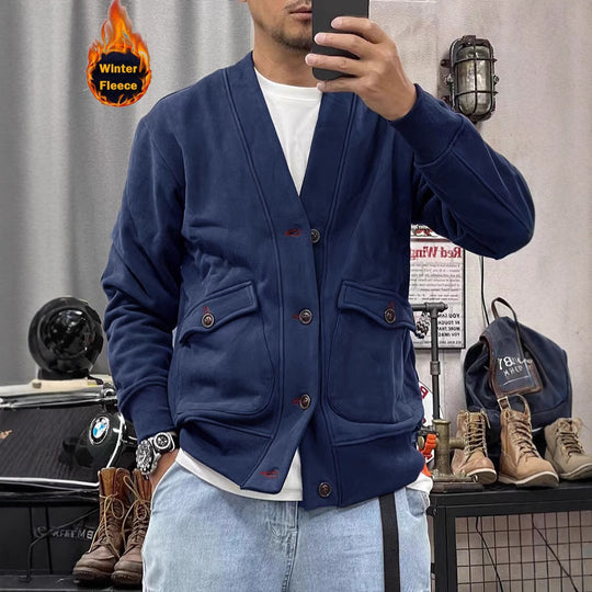 Herren modische Fleecejacke mit praktischen Taschen und eleganter Knopfleiste R&B