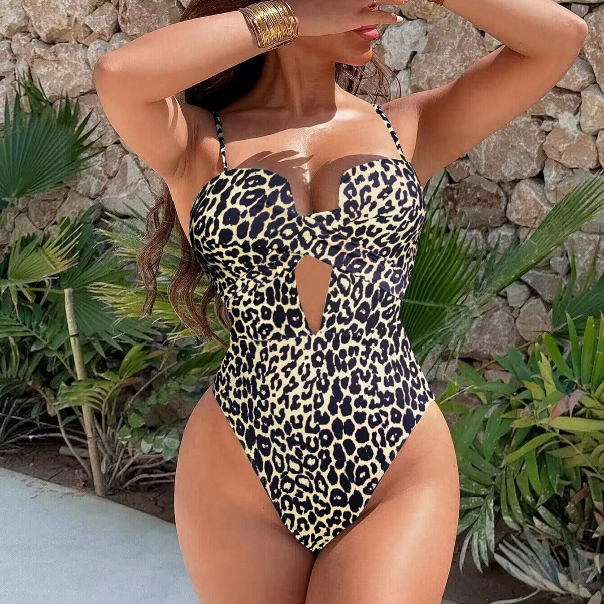 Damen Cut-Out Badeanzug mit animalischem Muster