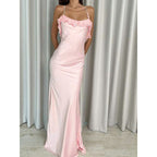 Damen Maxi-Kleid mit eleganten Rüschendetails und tiefem Rückenausschnitt R&B