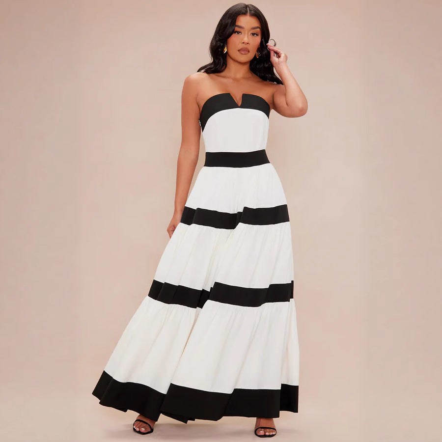 Damen Maxikleid mit schulterfreiem Design und weitem Rock R&B