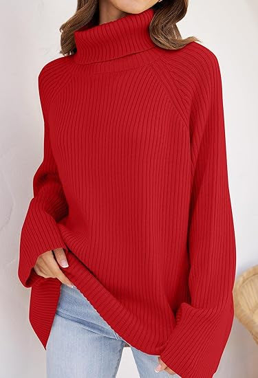 Damen Feinstrickpullover mit hohem Kragen und weitem Schnitt R&B