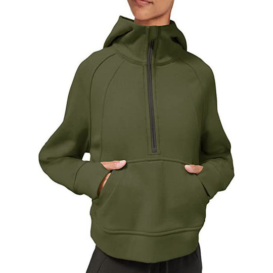 Damen sportlicher Fleece-Hoodie mit halbem Reißverschluss R&B