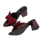 Damen Offene Mules mit dekorativen Schleifen und modernem Blockabsatz R&B