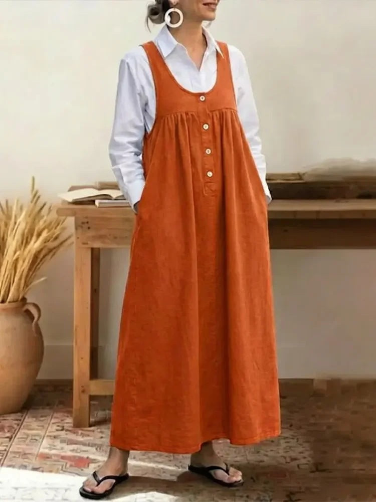 Damen Maxikleid mit Knopf- und Taschen-Details R&B