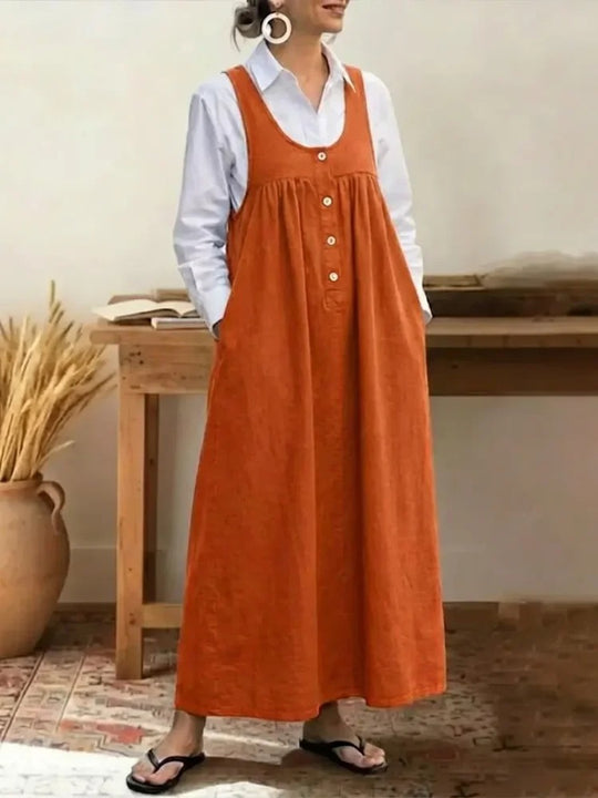 Damen Maxikleid mit Knopf- und Taschen-Details R&B