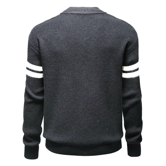 Herren Strickjacke mit modernem Zipper und dekorativem Streifenmuster R&B