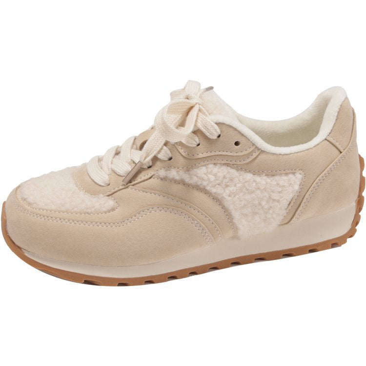 Damen sportliche Sneaker mit kuscheligem Fellkragen und rutschfester Gummisohle R&B