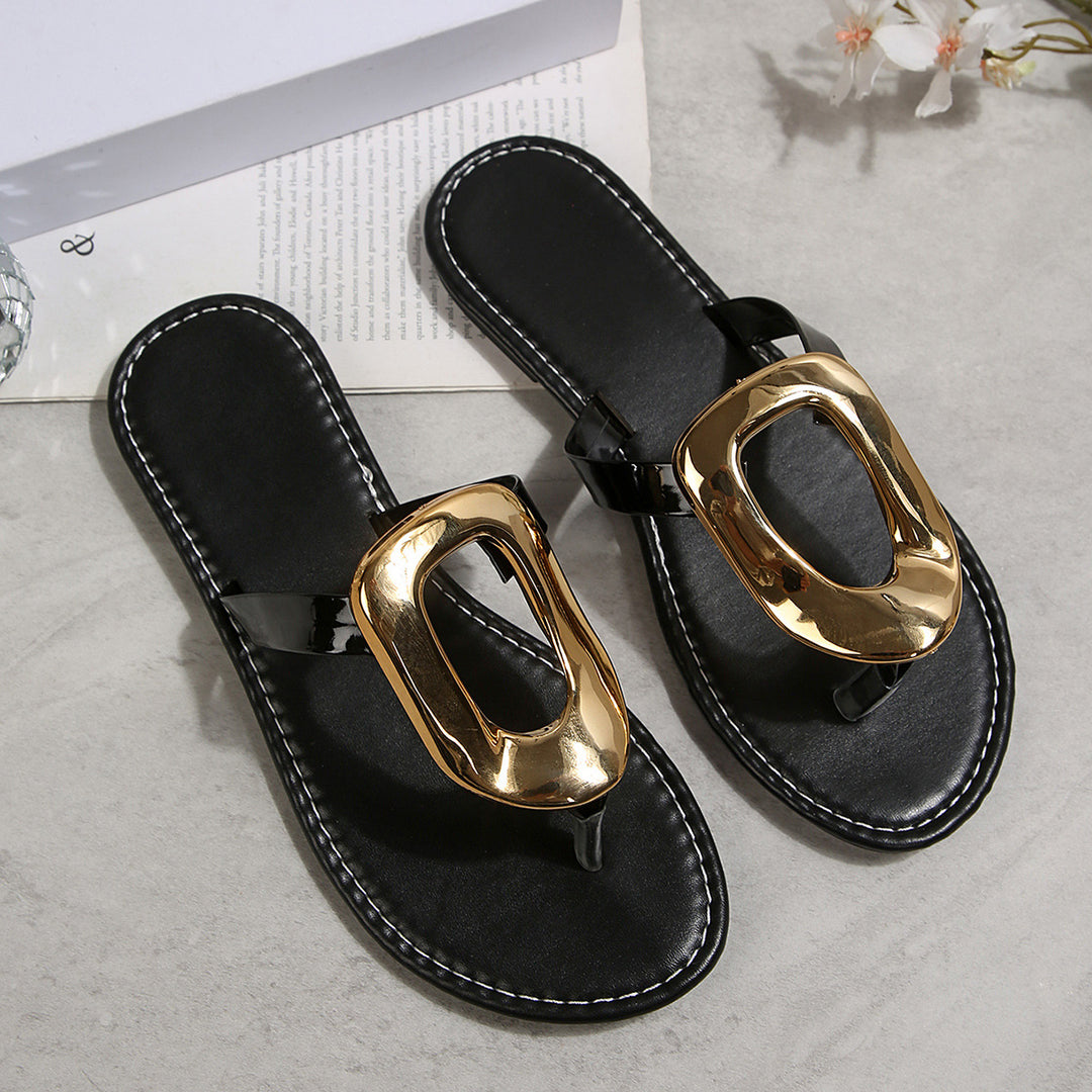 Damen modische Flip-Flops mit glanzvollem Metallelement R&B