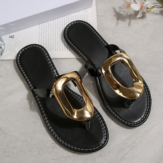 Damen modische Flip-Flops mit glanzvollem Metallelement R&B