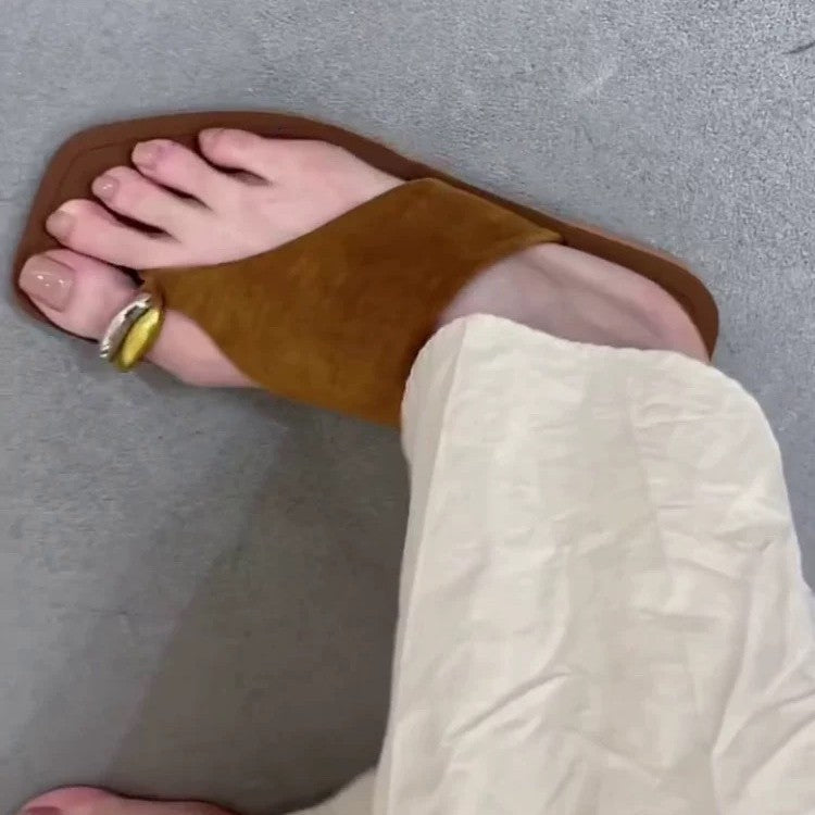 Damen Zehentrenner-Sandalen mit elegantem Goldakzent und rutschfester Sohle R&B