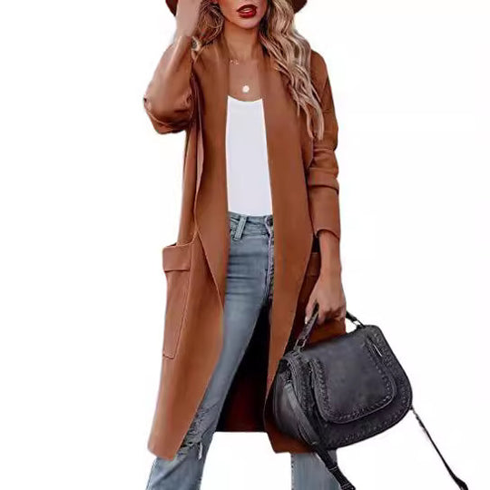 Damen lässiger Cardigan mit langen Ärmeln und praktischen Taschen R&B