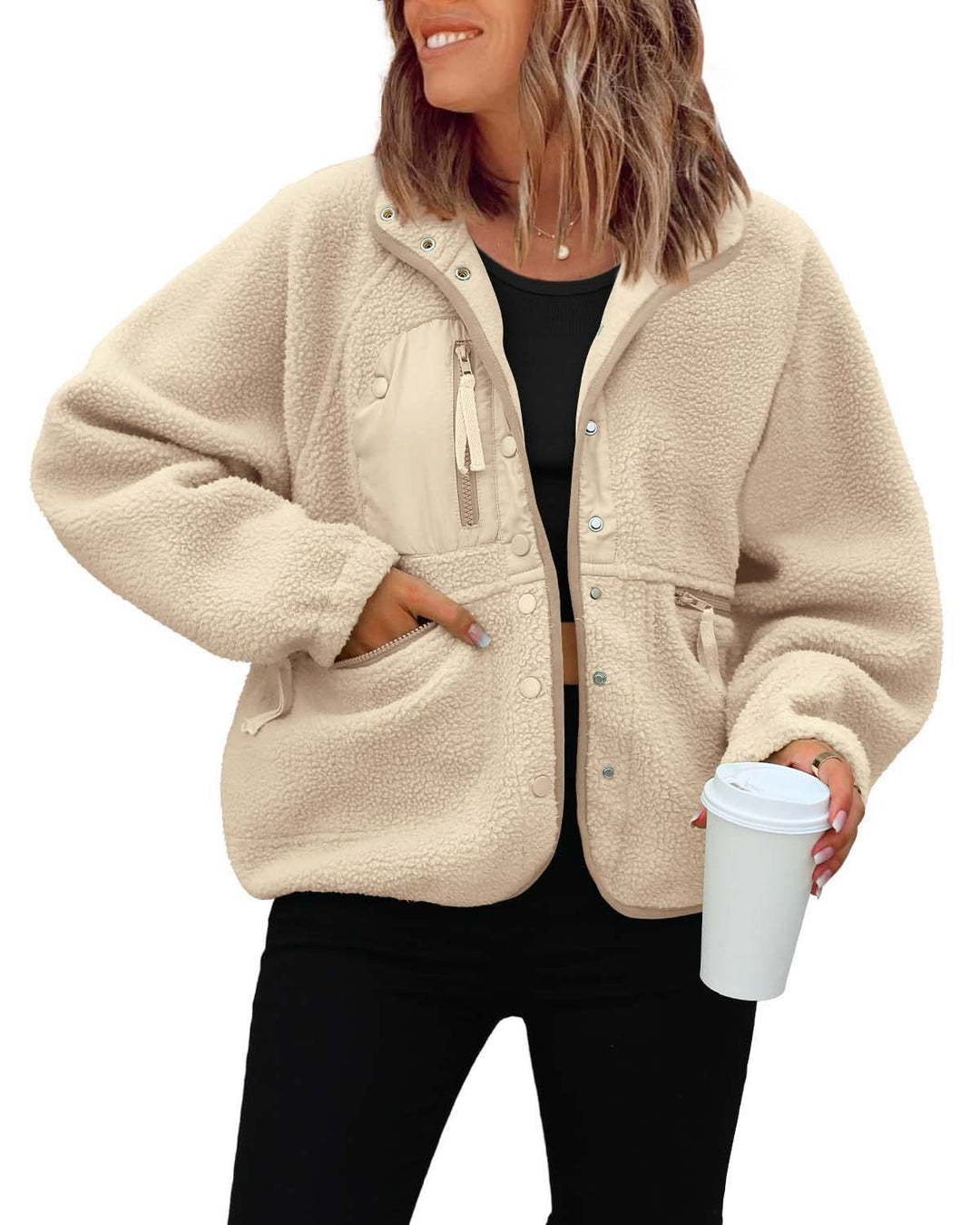Damen kuschelige Fleecejacke mit praktischen Taschen R&B