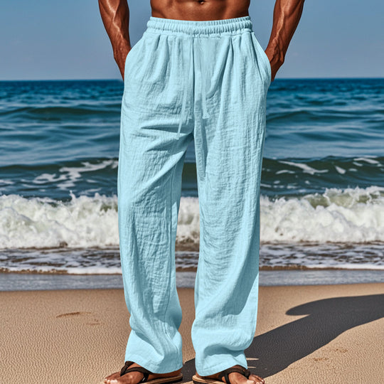 Herren nan luftige Strandhose aus Baumwoll-Leinen mit Tunnelzug und Seitentaschen R&B