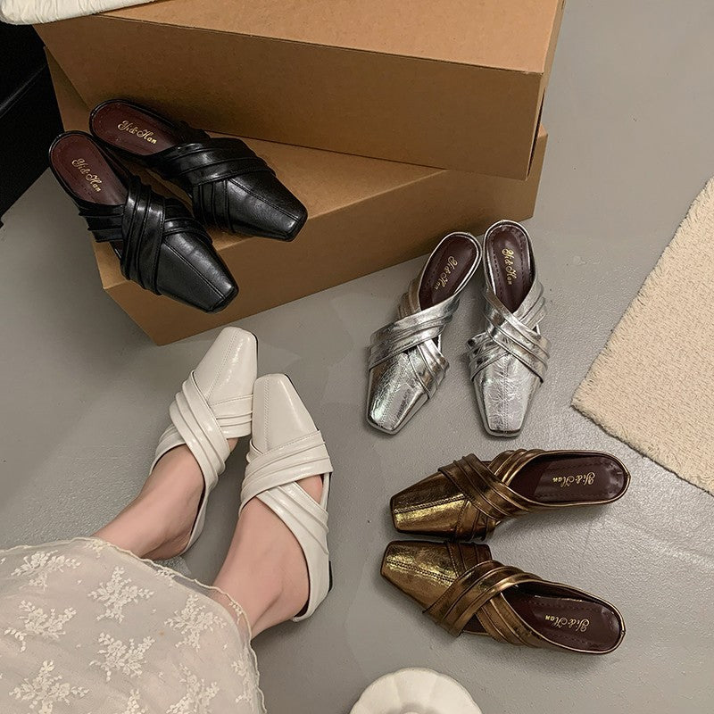 Damen elegante Mules mit geschwungenem Design