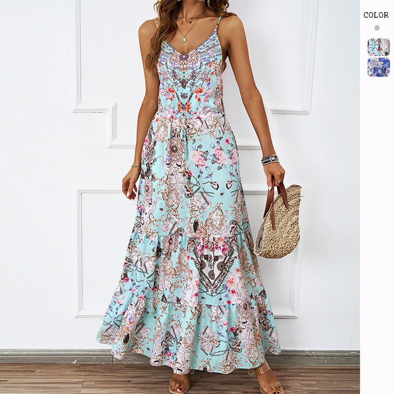 Damen Maxikleid mit luftigen Trägern und floralem Muster R&B