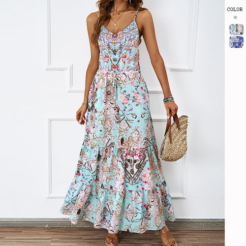 Damen Maxikleid mit luftigen Trägern und floralem Muster R&B