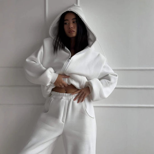Damen lässiger Jumpsuit mit Kapuze und Reißverschluss R&B