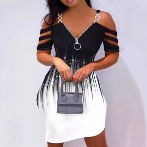 Damen Kleid mit Off-Shoulder-Design und Reißverschluss-Detail R&B