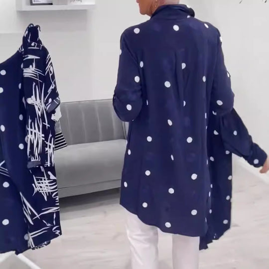 Damen nan lang geschnittene Pünktchen-Tunika mit Hemdkragen, durchgehender Knopfleiste und Ärmelriegel R&B