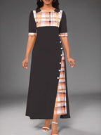 Damen Maxi-Kleid mit modischem Karomuster und geschmackvollen Knopfdetails R&B