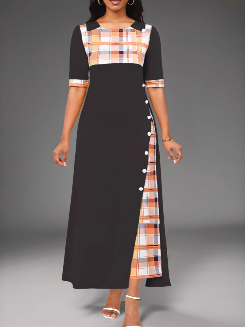 Damen Maxi-Kleid mit modischem Karomuster und geschmackvollen Knopfdetails R&B