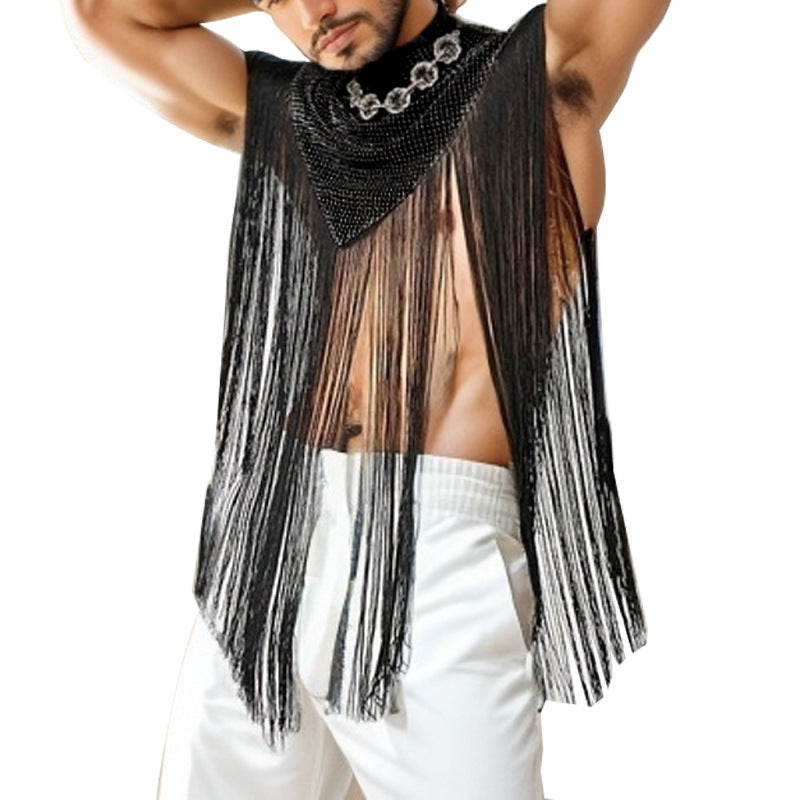 Damen nan langes Fransen-Cape mit Rollkragen und V-förmigem Einsatz R&B