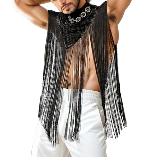 Damen nan langes Fransen-Cape mit Rollkragen und V-förmigem Einsatz R&B