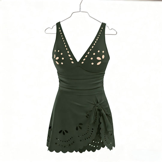 Damen Eleganter Badeanzug mit modischen Ausschnitten und Rüschendetails R&B