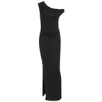 Damen Elegantes Maxikleid mit Off-Shoulder Design und dekorativer Raffung R&B