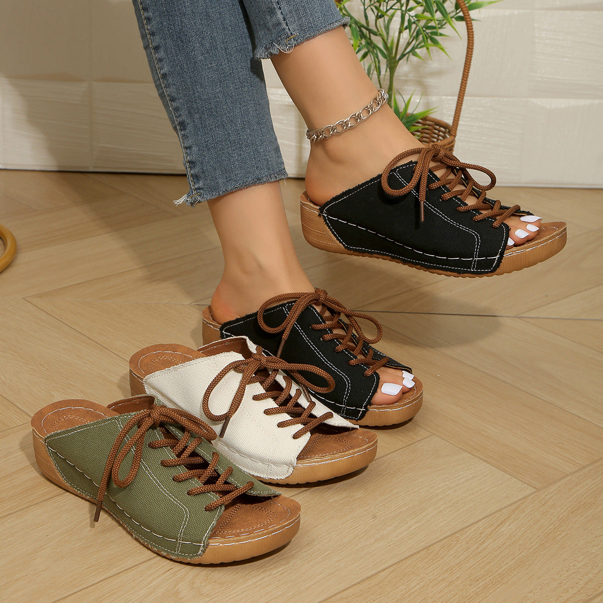 Damen bequeme Freizeit-Sandalen mit Schnürung und atmungsaktiver Textiloberfläche R&B