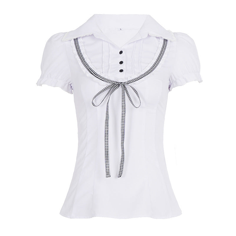Damenbluse mit Rüschendetails und kontrastierendem Halsband R&B
