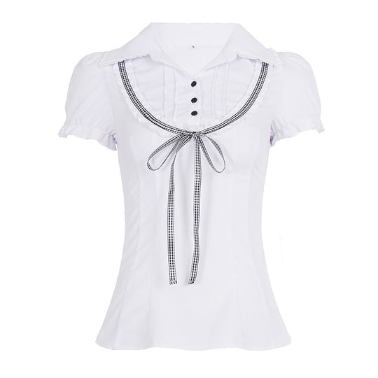 Damenbluse mit Rüschendetails und kontrastierendem Halsband R&B