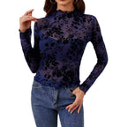 Damen Elegantes Langarm-Oberteil mit floralem Spitzenmuster R&B