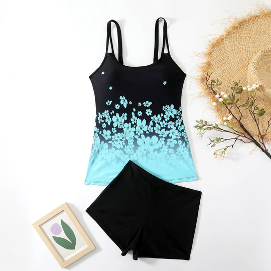 Damen Sportliches Tankini-Set mit floralem Oberteil und Shorts R&B