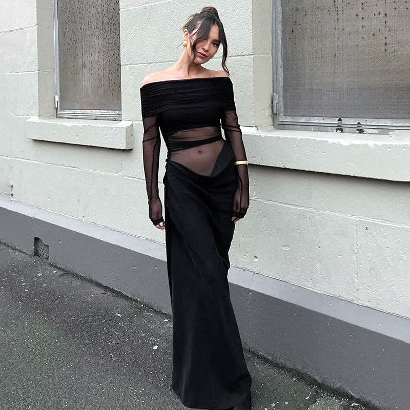 Damen Off-Shoulder Maxikleid mit Drapierung R&B