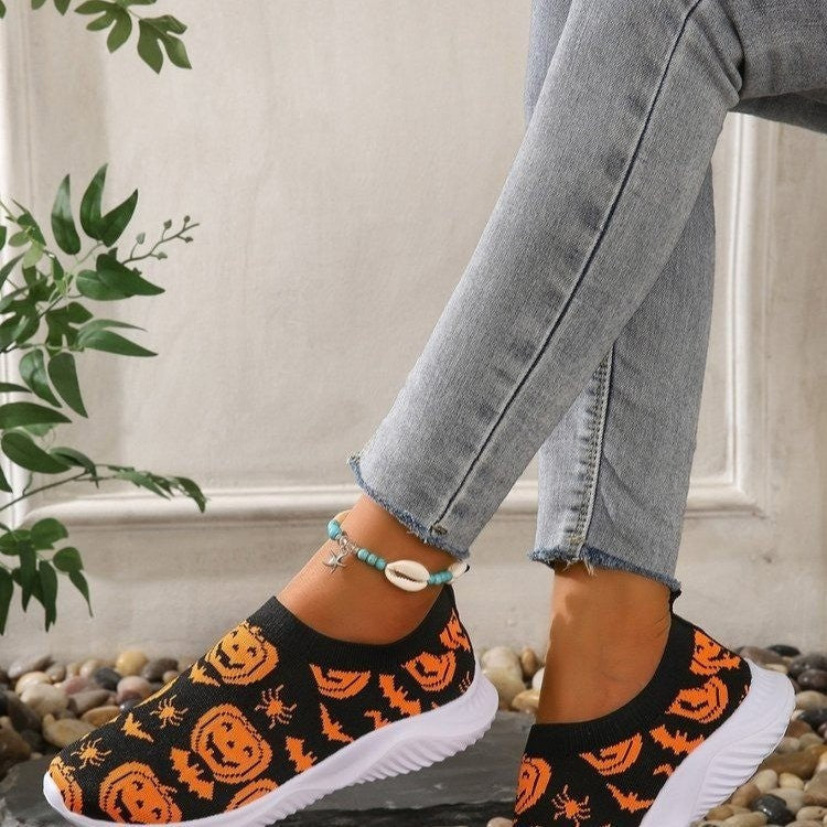 Damen Mode Sneakers mit Halloween-Motiv und rutschfester Sohle R&B