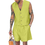 Damen nan elegantes maßgeschneidertes Ensemble mit taillierter Weste und hochtaillierten Shorts R&B
