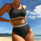 Damen Hochtaillierter Bikini-Set mit modischem Crop-Top und elastischem Bund R&B