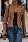 Damen modische Suedejacke mit steigendem Kragen und Knöpfen