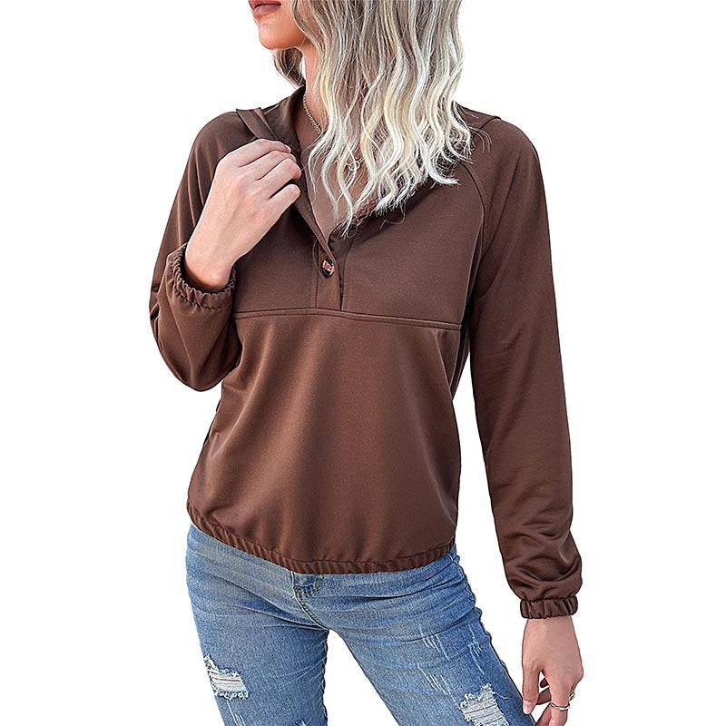 Damen Sportpullover mit Kapuze und Knopfleiste R&B