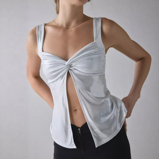 Damen Glänzendes Oberteil mit Wickeldetail R&B