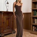 Damen Elegantes Maxikleid mit herzförmigem Ausschnitt und fließendem Rock R&B